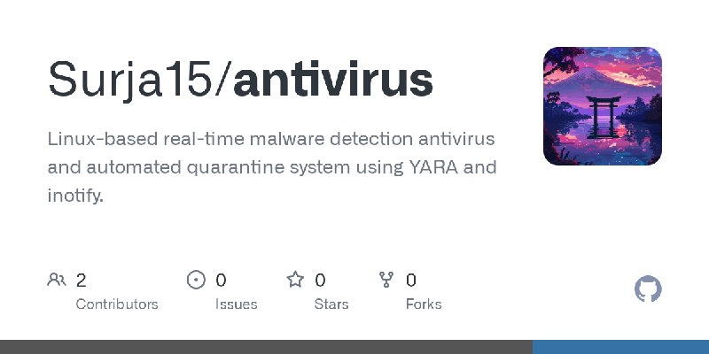 GitHub - Surja15/antivirus: Linux-based real-time malware detection antivirus and automated quarantine system using YARA and inotify.