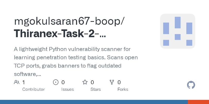 GitHub - mgokulsaran67-boop/Thiranex-Task-2-Vulnerability-Scanner-: A lightweight Python vulnerability scanner for learning penetration…