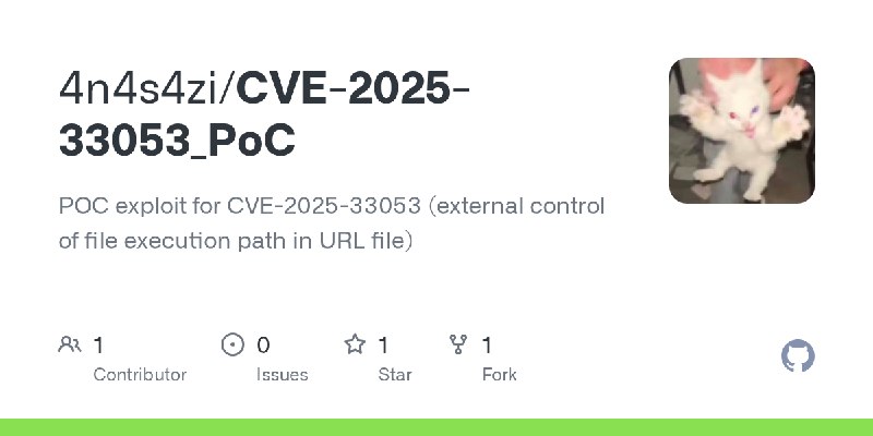 GitHub - 4n4s4zi/CVE-2025-33053_PoC: POC exploit for CVE-2025-33053 (external control of file execution path in URL file)