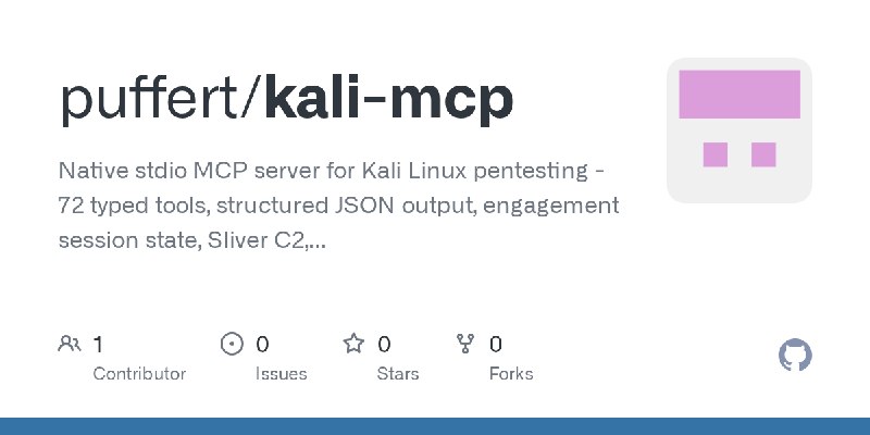 GitHub - puffert/kali-mcp: Native stdio MCP server for Kali Linux pentesting - 72 typed tools, structured JSON output, engagement…