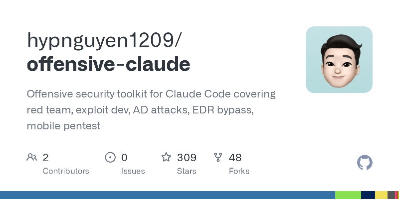 GitHub - hypnguyen1209/offensive-claude: Offensive security toolkit for Claude Code covering red team, exploit dev, AD attacks…