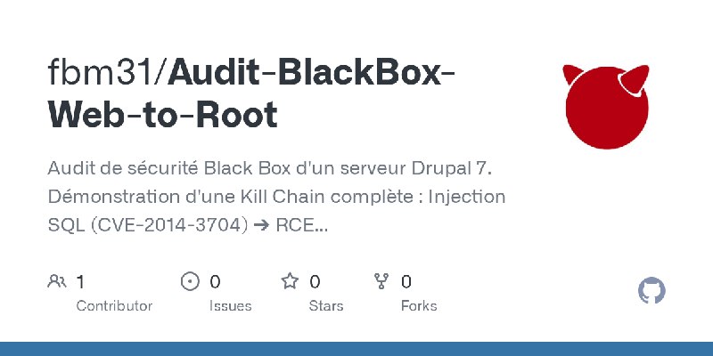 GitHub - fbm31/Audit-BlackBox-Web-to-Root: Audit de sécurité Black Box d'un serveur Drupal 7. Démonstration d'une Kill Chain complète…