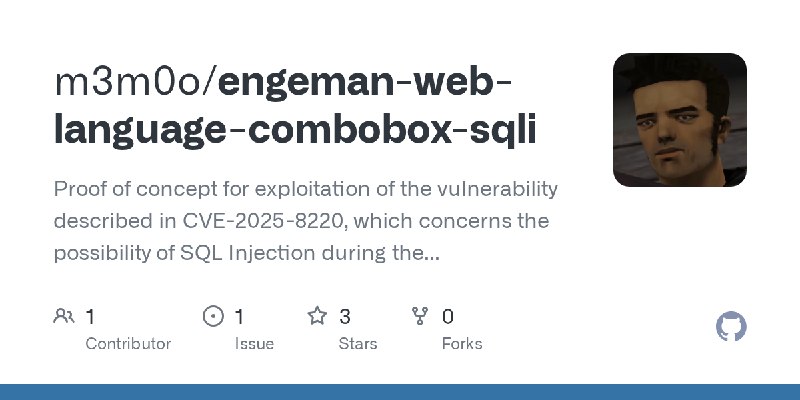 GitHub - m3m0o/engeman-web-language-combobox-sqli: Proof of concept for exploitation of the vulnerability described in CVE-2025…