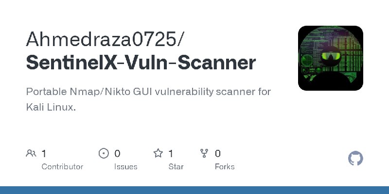GitHub - Ahmedraza0725/SentinelX-Vuln-Scanner: Portable Nmap/Nikto GUI vulnerability scanner for Kali Linux.