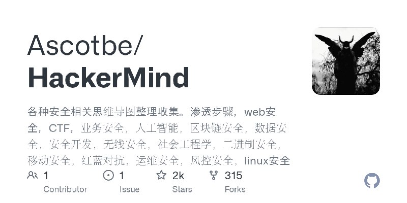 GitHub - Ascotbe/HackerMind: 各种安全相关思维导图整理收集。渗透步骤，web安全，CTF，业务安全，人工智能，区块链安全，数据安全，安全开发，无线安全，社会工程学，二进制安全，移动安全，红蓝对抗，运维安全，风控安全，linux安全