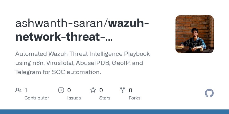 GitHub - ashwanth-saran/wazuh-network-threat-intelligence-playbook: Automated Wazuh Threat Intelligence Playbook using n8n, VirusTotal…