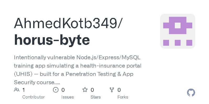 GitHub - AhmedKotb349/horus-byte: Intentionally vulnerable Node.js/Express/MySQL training app simulating a health-insurance portal…