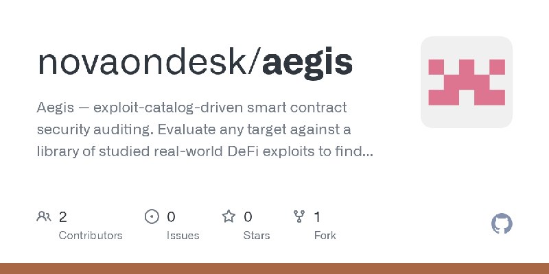 GitHub - novaondesk/aegis: Aegis — exploit-catalog-driven smart contract security auditing. Evaluate any target against a library…