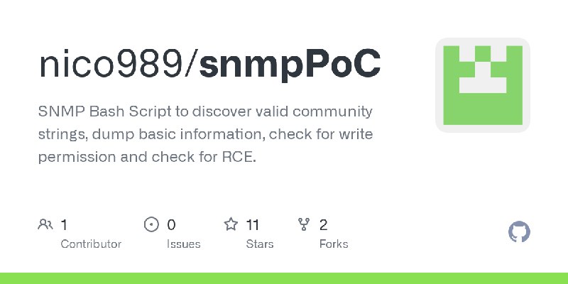 GitHub - nico989/snmpPoC: SNMP Bash Script to discover valid community strings, dump basic information, check for write permission…