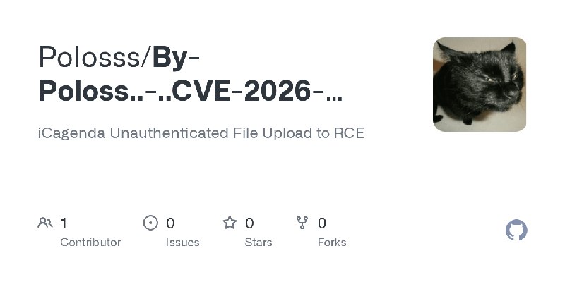 GitHub - Polosss/By-Poloss..-..CVE-2026-48939: iCagenda Unauthenticated File Upload to RCE