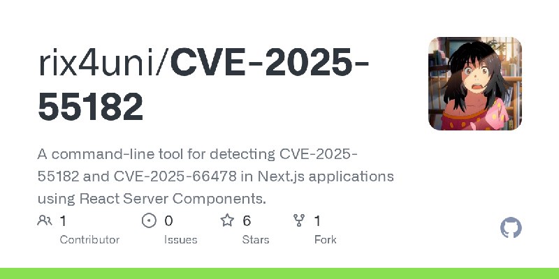 GitHub - rix4uni/CVE-2025-55182: A command-line tool for detecting CVE-2025-55182 and CVE-2025-66478 in Next.js applications using…