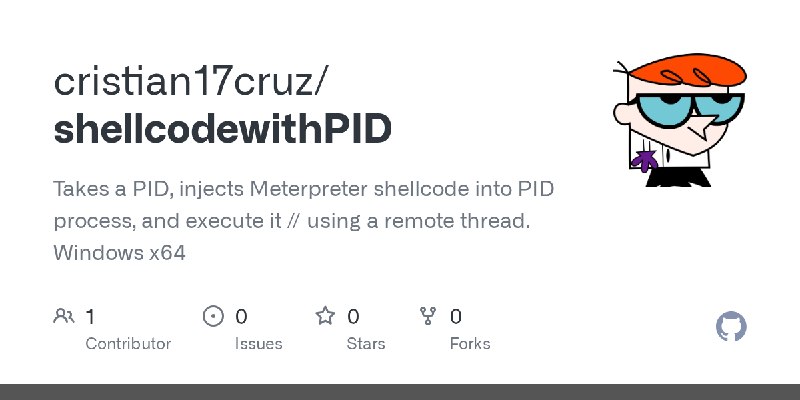 GitHub - cristian17cruz/shellcodewithPID: Takes a PID, injects Meterpreter shellcode into PID process, and execute it // using…