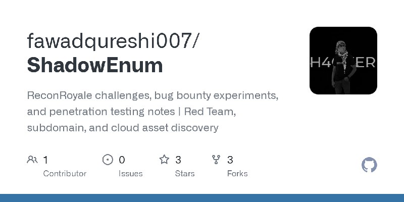 GitHub - fawadqureshi007/ShadowEnum: ReconRoyale challenges, bug bounty experiments, and penetration testing notes | Red Team,…