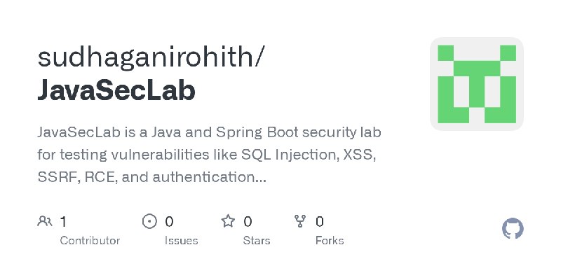 GitHub - sudhaganirohith/JavaSecLab: JavaSecLab is a Java and Spring Boot security lab for testing vulnerabilities like SQL Injection…