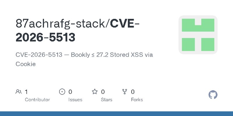 GitHub - 87achrafg-stack/CVE-2026-5513: CVE-2026-5513 — Bookly ≤ 27.2 Stored XSS via Cookie