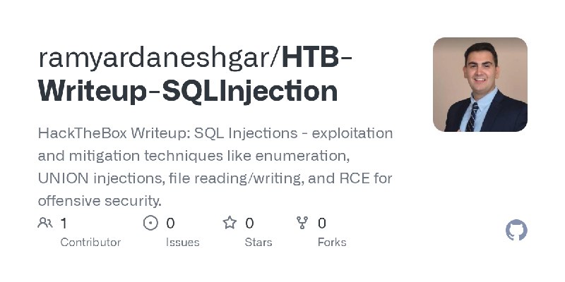 GitHub - ramyardaneshgar/HTB-Writeup-SQLInjection: HackTheBox Writeup: SQL Injections - exploitation and mitigation techniques…
