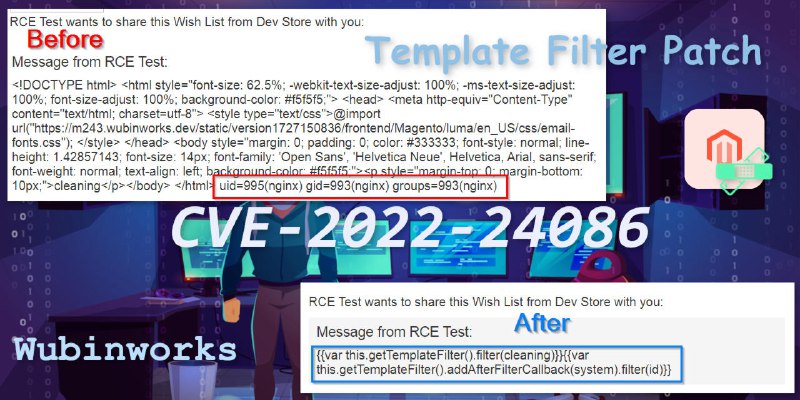 GitHub - wubinworks/magento2-template-filter-patch: Magento 2 patch for CVE-2022-24086, CVE-2022-24087. Fix the RCE vulnerability…