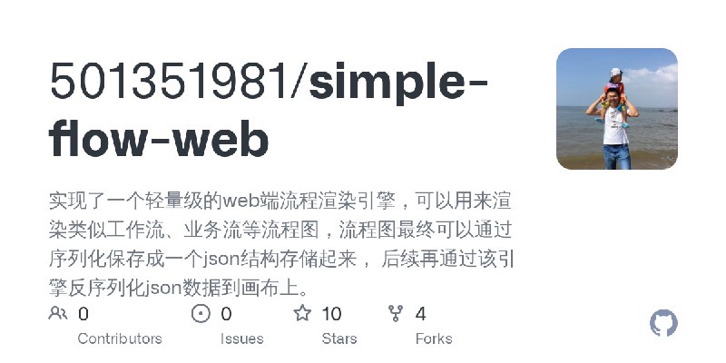 GitHub - 501351981/simple-flow-web: 实现了一个轻量级的web端流程渲染引擎，可以用来渲染类似工作流、业务流等流程图，流程图最终可以通过序列化保存成一个json结构存储起来， 后续再通过该引擎反序列化json数据到画布上。