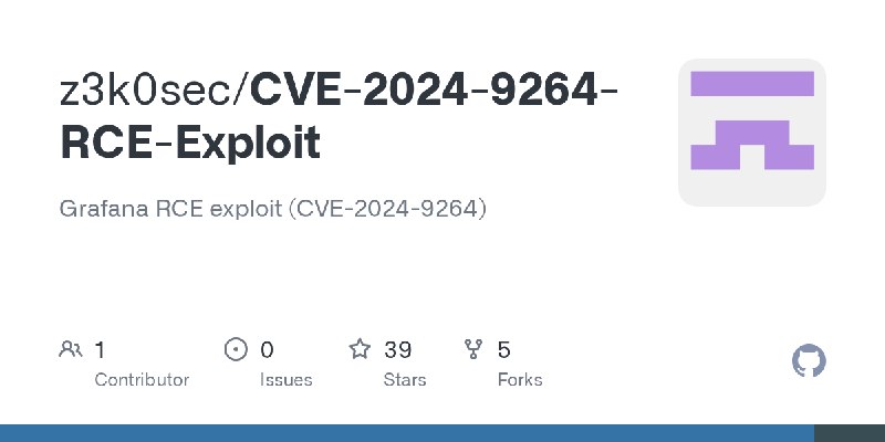 GitHub - z3k0sec/CVE-2024-9264-RCE-Exploit: Grafana RCE exploit (CVE-2024-9264)