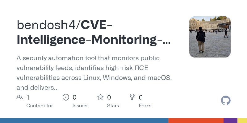 GitHub - bendosh4/CVE-Intelligence-Monitoring-System-: A security automation tool that monitors public vulnerability feeds, identifies…