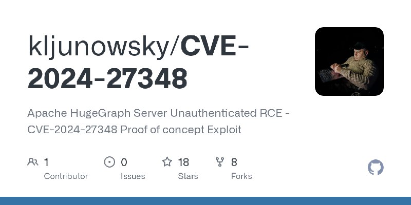 GitHub - kljunowsky/CVE-2024-27348: Apache HugeGraph Server Unauthenticated RCE - CVE-2024-27348 Proof of concept Exploit