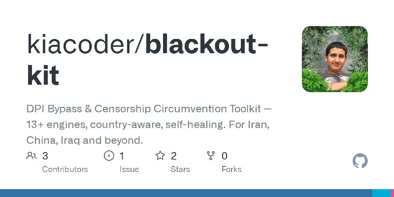 GitHub - kiacoder/blackout-kit: DPI Bypass & Censorship Circumvention Toolkit — 13+ engines, country-aware, self-healing. For Iran…