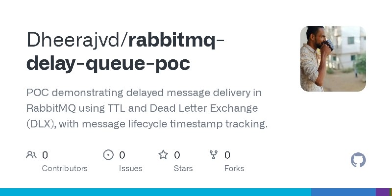 GitHub - Dheerajvd/rabbitmq-delay-queue-poc: POC demonstrating delayed message delivery in RabbitMQ using TTL and Dead Letter Exchange…