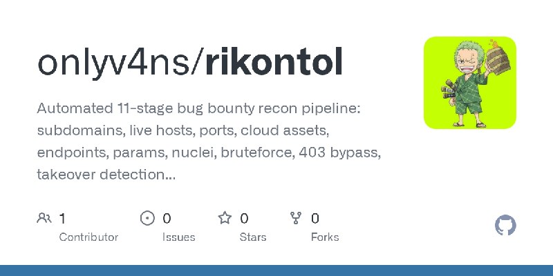 GitHub - onlyv4ns/rikontol: Automated 11-stage bug bounty recon pipeline: subdomains, live hosts, ports, cloud assets, endpoints…