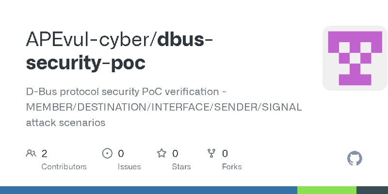 GitHub - APEvul-cyber/dbus-security-poc: D-Bus protocol security PoC verification - MEMBER/DESTINATION/INTERFACE/SENDER/SIGNAL…