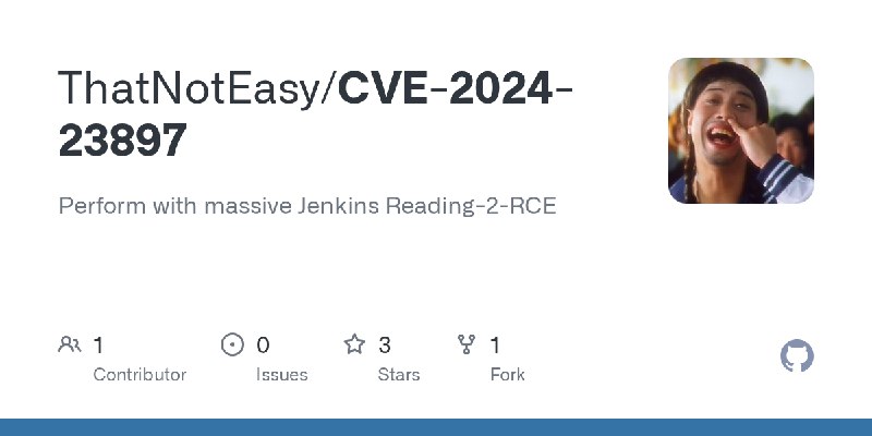 GitHub - ThatNotEasy/CVE-2024-23897: Perform with massive Jenkins Reading-2-RCE