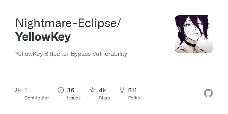 GitHub - iDesignStudioz/yellowkey-bitlocker: yellowkey bitlocker github cve download recovery key cve-2026-45585 nightmare-eclipse…
