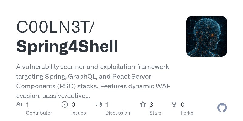GitHub - C00LN3T/Spring4Shell: A vulnerability scanner and exploitation framework targeting Spring, GraphQL, and React Server Components…