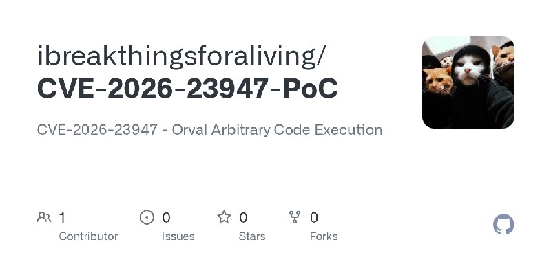 GitHub - ibreakthingsforaliving/CVE-2026-23947-PoC: CVE-2026-23947 - Orval Arbitrary Code Execution