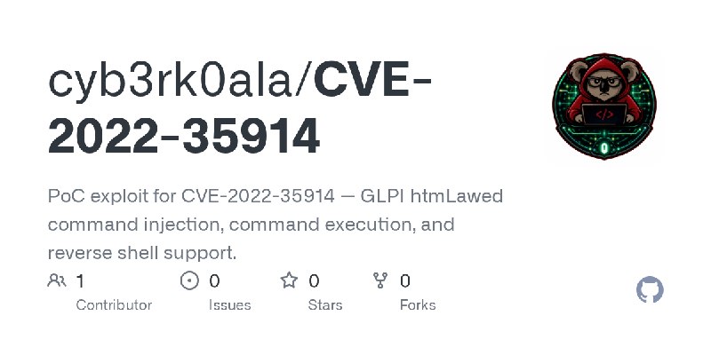 GitHub - cyb3rk0ala/CVE-2022-35914: PoC exploit for CVE-2022-35914 — GLPI htmLawed command injection, command execution, and reverse…