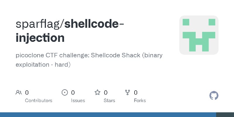 GitHub - sparflag/shellcode-injection: picoclone CTF challenge: Shellcode Shack (binary exploitation · hard)