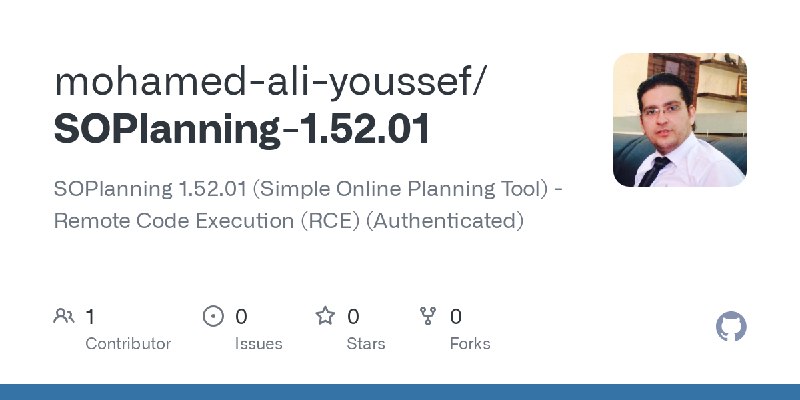 GitHub - mohamed-ali-youssef/SOPlanning-1.52.01: SOPlanning 1.52.01 (Simple Online Planning Tool) - Remote Code Execution (RCE)…