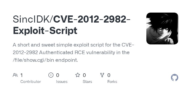GitHub - SincIDK/CVE-2012-2982-Exploit-Script: A short and sweet simple exploit script for the CVE-2012-2982 Authenticated RCE…