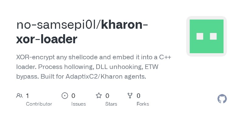 GitHub - no-samsepi0l/kharon-xor-loader: XOR-encrypt any shellcode and embed it into a C++ loader. Process hollowing, DLL unhooking…