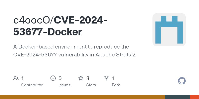 GitHub - c4oocO/CVE-2024-53677-Docker: A Docker-based environment to reproduce the CVE-2024-53677 vulnerability in Apache Struts…