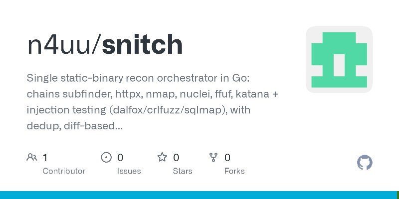 GitHub - n4uu/snitch: Single static-binary recon orchestrator in Go: chains subfinder, httpx, nmap, nuclei, ffuf, katana + injection…