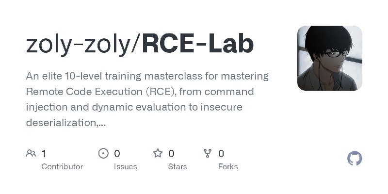 GitHub - zoly-zoly/RCE-Lab: An elite 10-level training masterclass for mastering Remote Code Execution (RCE), from command injection…