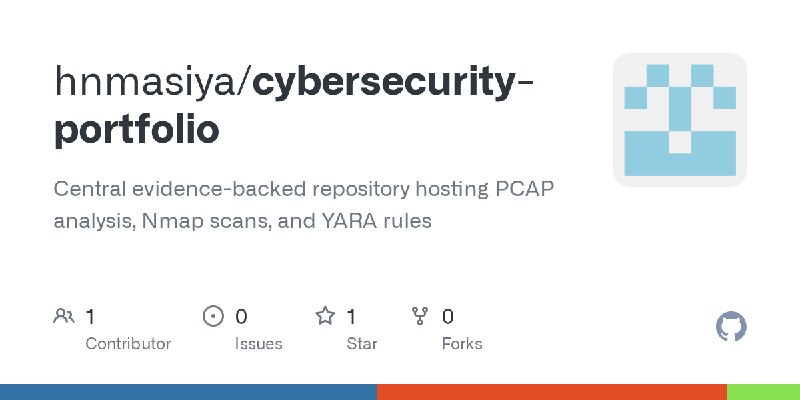 GitHub - hnmasiya/cybersecurity-portfolio: Central evidence-backed repository hosting PCAP analysis, Nmap scans, and YARA rules