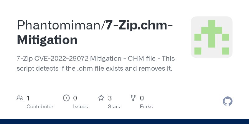 GitHub - Phantomiman/7-Zip.chm-Mitigation: 7-Zip CVE-2022-29072 Mitigation - CHM file - This script detects if the .chm file exists…