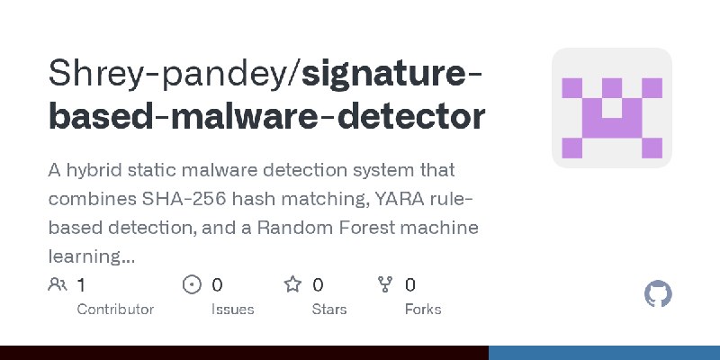 GitHub - Shrey-pandey/signature-based-malware-detector: A hybrid static malware detection system that combines SHA-256 hash matching…