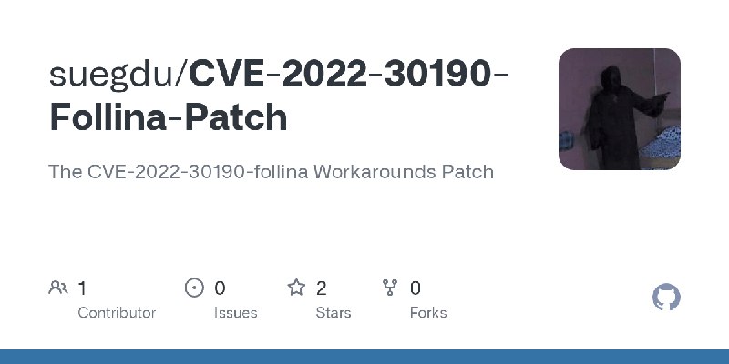 GitHub - suegdu/CVE-2022-30190-Follina-Patch: The CVE-2022-30190-follina Workarounds Patch