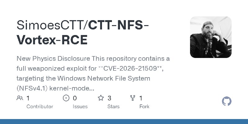 GitHub - SimoesCTT/CTT-NFS-Vortex-RCE: New Physics Disclosure This repository contains a full weaponized exploit for **CVE-2026…