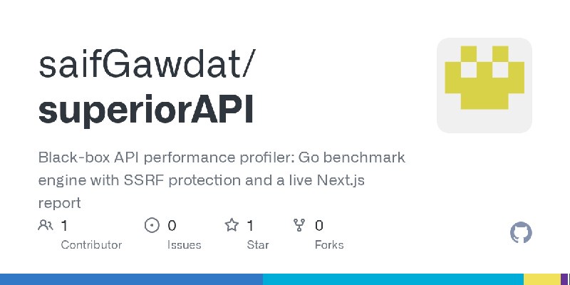 GitHub - saifGawdat/superiorAPI: Black-box API performance profiler: Go benchmark engine with SSRF protection and a live Next.js…