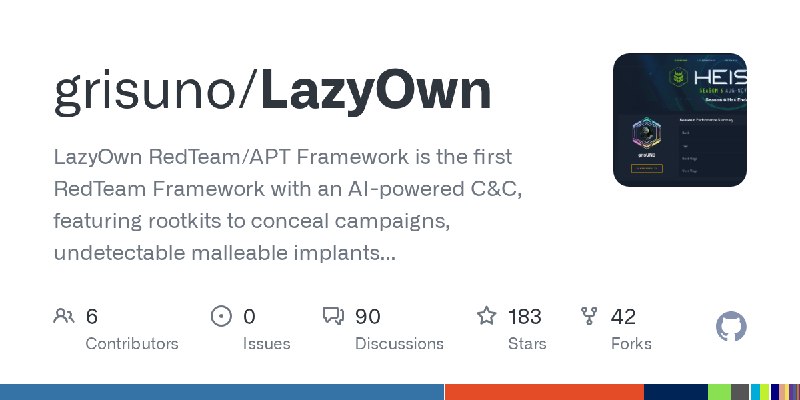 GitHub - grisuno/LazyOwn: LazyOwn RedTeam/APT Framework is the first RedTeam Framework with an AI-powered C&C, featuring rootkits…