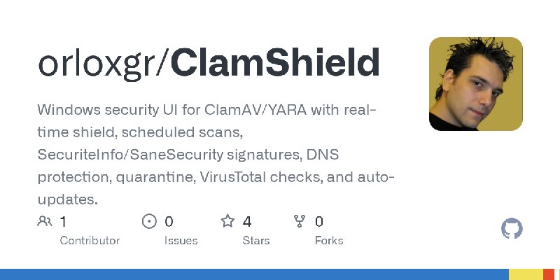 GitHub - orloxgr/ClamShield: Windows security UI for ClamAV/YARA with real-time shield, scheduled scans, SecuriteInfo/SaneSecurity…