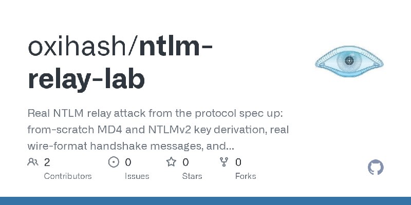 GitHub - oxihash/ntlm-relay-lab: Real NTLM relay attack from the protocol spec up: from-scratch MD4 and NTLMv2 key derivation,…